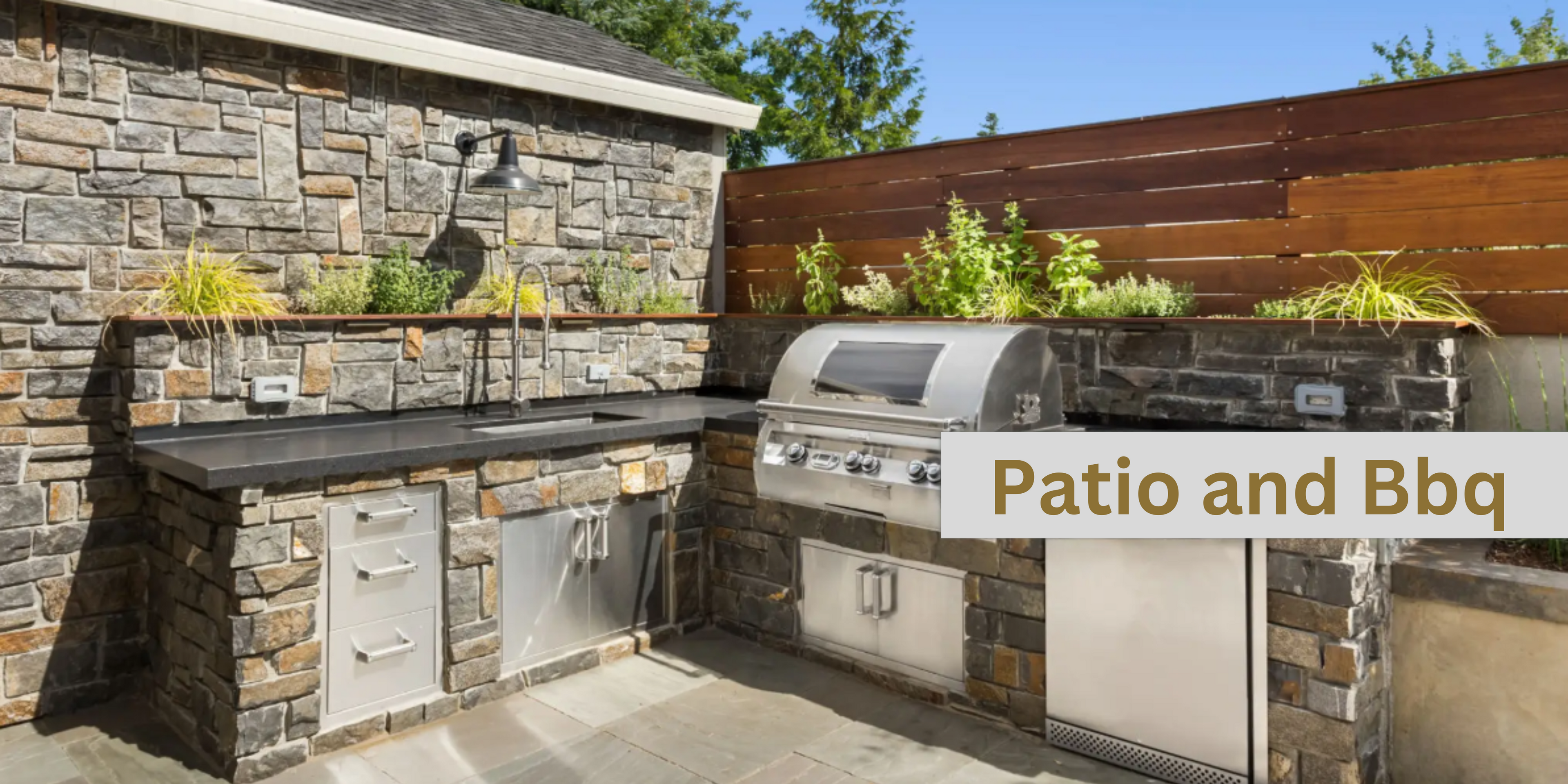A patio with a barbeque