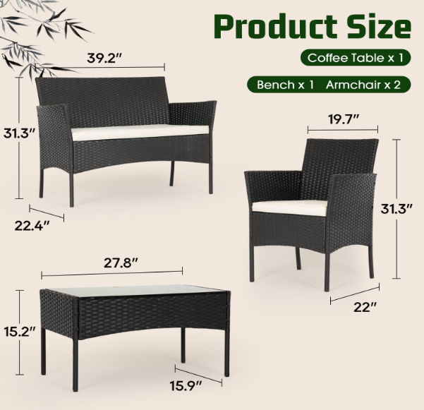 FDW 4-Piece Patio Furniture Set